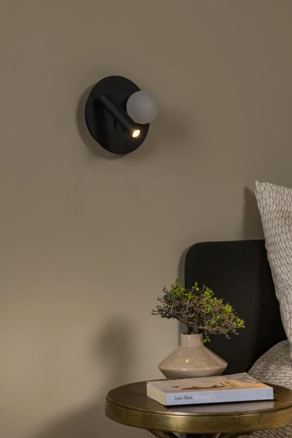 Lucide MATIZ - Lámpara de cabecera / Lámpara de pared - Ø 16,5 cm - LED - 3000K - Con punto de carga USB - Negro - ambiente 3